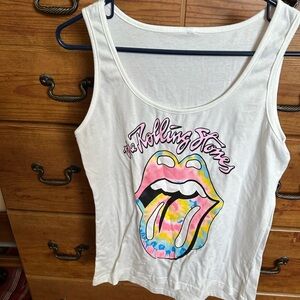 the Rolling Stones White Tank with Pink & Tie-Dye Tongue Graphic